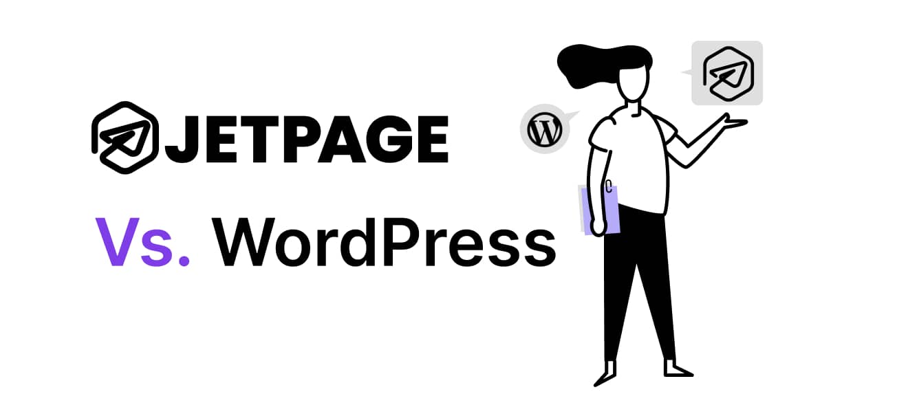 Person holding Jetpage and WordPress logos